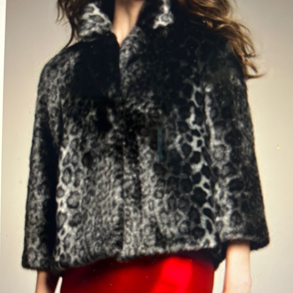 Kate Spade Amelia Faux Fur Snow Leopard Grey Jacket Coat Large